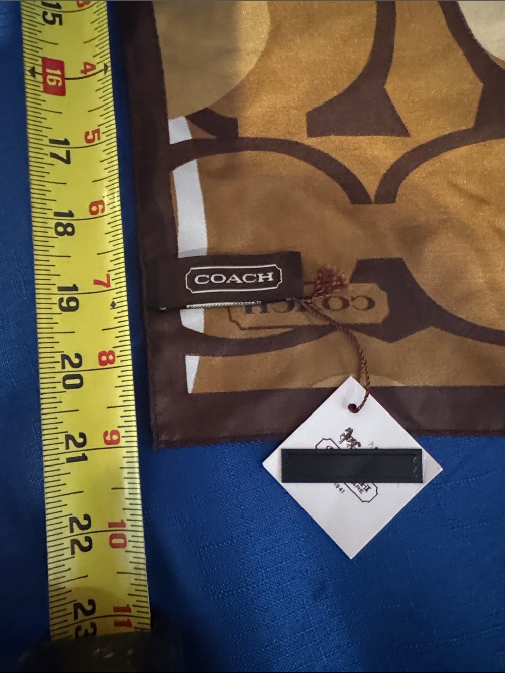 Coach Brown & Cream Geometric Silk Scarf 21” x 21” - NWT - Picture 5 of 7